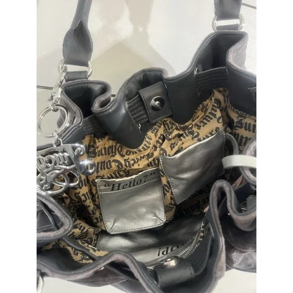 Vintage Juicy Couture Purse/Bag/Day‎ Dreamer/Y2K/Charms/Gray/Pink Mirror